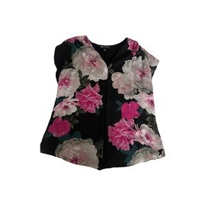 INC International Concepts Kids Floral Blouse - Black and Pink